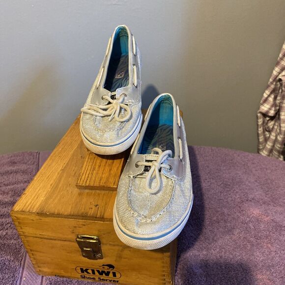 Sperry Top Siders Women's Authentic Biscayne Vida Silver Sparkle Boat Shoe Sz 5M - Picture 4 of 7